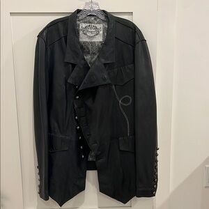 Women’s Impero lamb leather jacket in dark navy blue. In 2XL